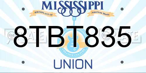8TBT835 Mississippi License Plate