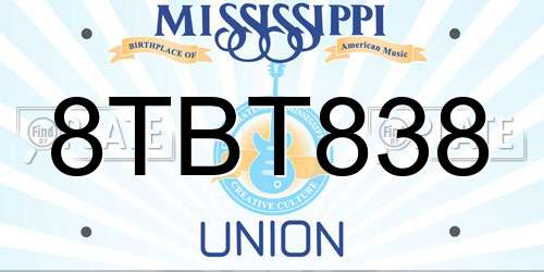 8TBT838 Mississippi License Plate