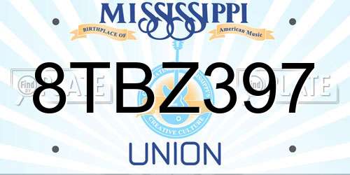 8TBZ397 Mississippi License Plate