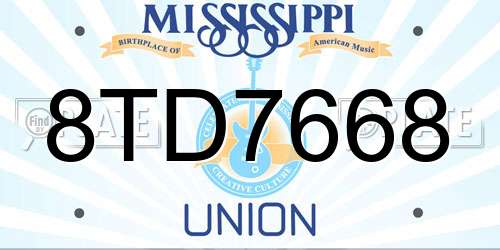 8TD7668 Mississippi License Plate