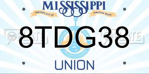 8TDG38 Mississippi License Plate
