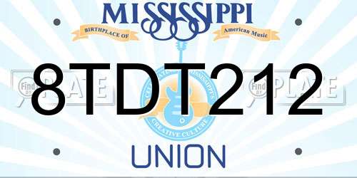 8TDT212 Mississippi License Plate