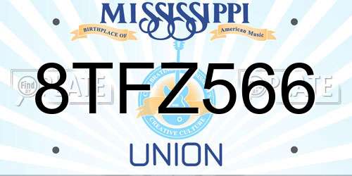 8TFZ566 Mississippi License Plate