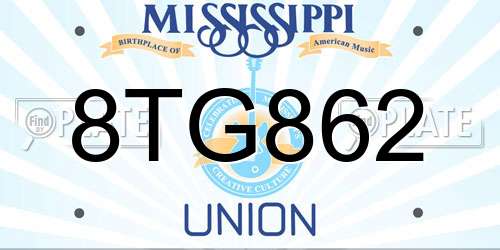 8TG862 Mississippi License Plate