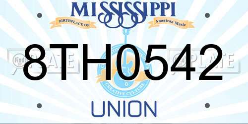 8TH0542 Mississippi License Plate