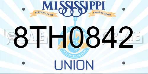 8TH0842 Mississippi License Plate