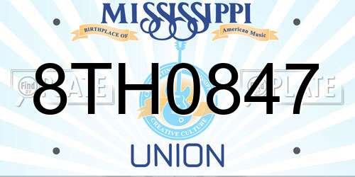 8TH0847 Mississippi License Plate