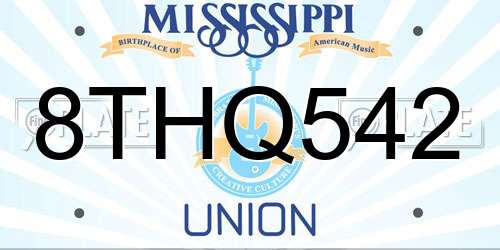 8THQ542 Mississippi License Plate