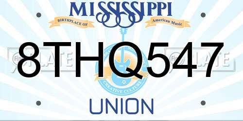 8THQ547 Mississippi License Plate