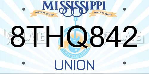 8THQ842 Mississippi License Plate