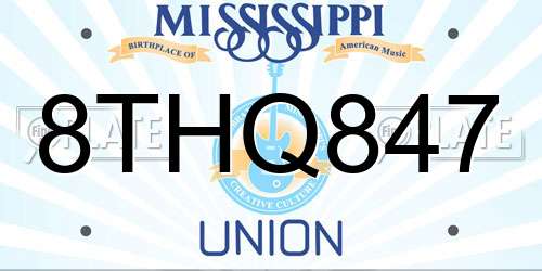 8THQ847 Mississippi License Plate