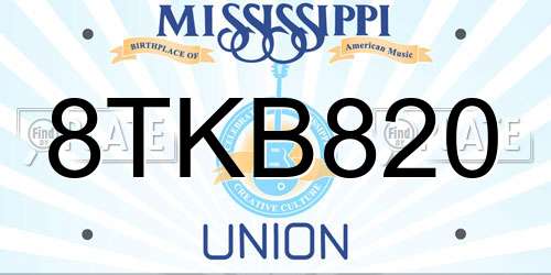 8TKB820 Mississippi License Plate