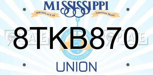 8TKB870 Mississippi License Plate