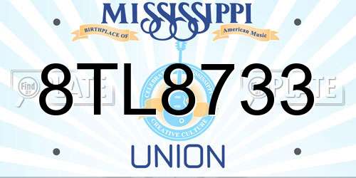 8TL8733 Mississippi License Plate
