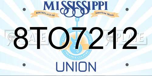 8TO7212 Mississippi License Plate