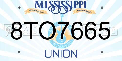8TO7665 Mississippi License Plate