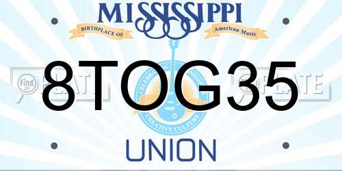 8TOG35 Mississippi License Plate