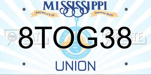 8TOG38 Mississippi License Plate