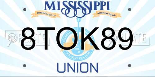 8TOK89 Mississippi License Plate