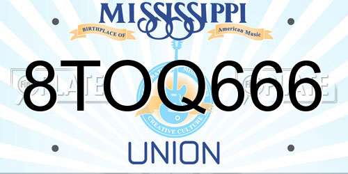 8TOQ666 Mississippi License Plate