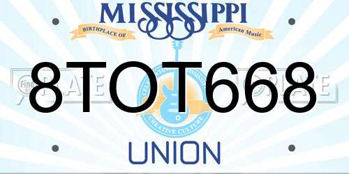 8TOT668 Mississippi License Plate