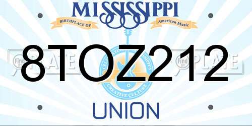 8TOZ212 Mississippi License Plate