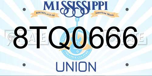 8TQ0666 Mississippi License Plate