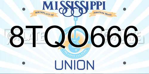 8TQO666 Mississippi License Plate