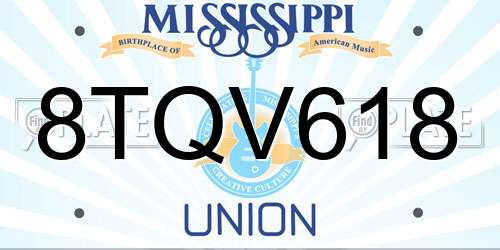 8TQV618 Mississippi License Plate