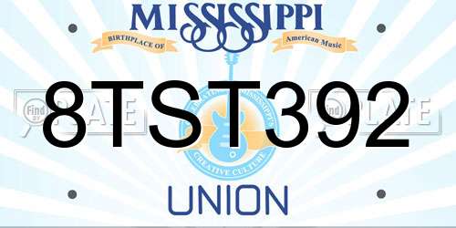 8TST392 Mississippi License Plate