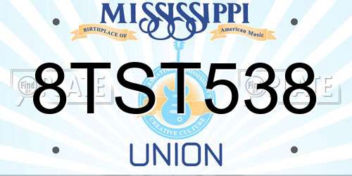 8TST538 Mississippi License Plate