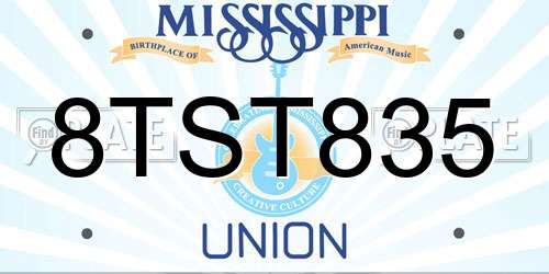 8TST835 Mississippi License Plate