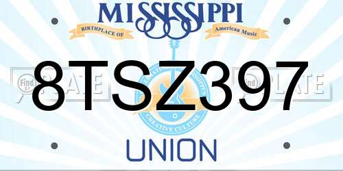 8TSZ397 Mississippi License Plate