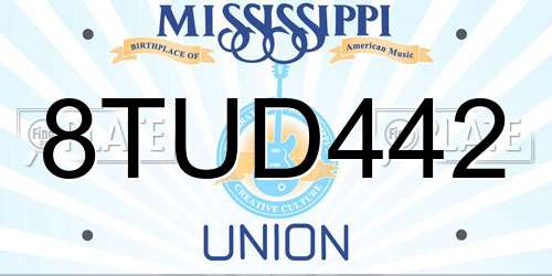 8TUD442 Mississippi License Plate