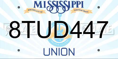 8TUD447 Mississippi License Plate