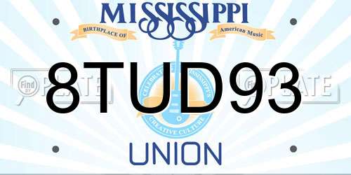 8TUD93 Mississippi License Plate