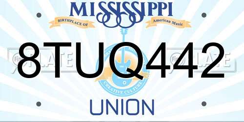 8TUQ442 Mississippi License Plate