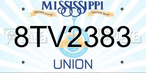 8TV2383 Mississippi License Plate