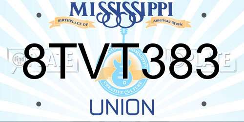 8TVT383 Mississippi License Plate