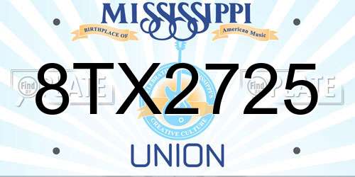 8TX2725 Mississippi License Plate