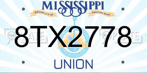 8TX2778 Mississippi License Plate