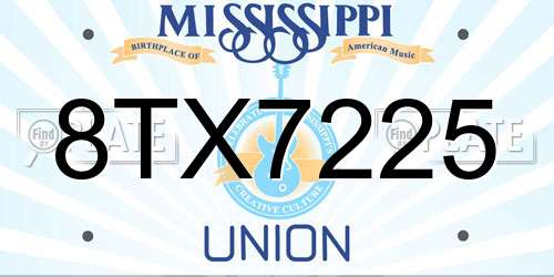 8TX7225 Mississippi License Plate