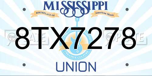 8TX7278 Mississippi License Plate