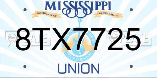 8TX7725 Mississippi License Plate