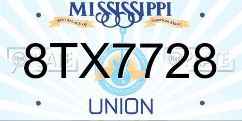 8TX7728 Mississippi License Plate
