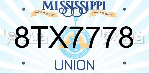 8TX7778 Mississippi License Plate