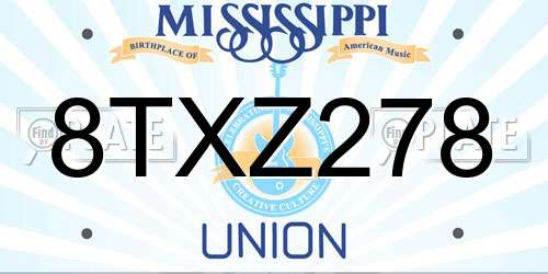 8TXZ278 Mississippi License Plate