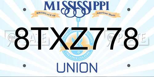 8TXZ778 Mississippi License Plate