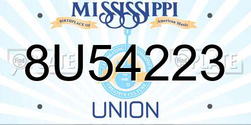 8U54223 Mississippi License Plate