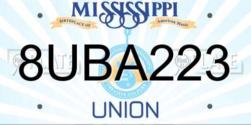 8UBA223 Mississippi License Plate